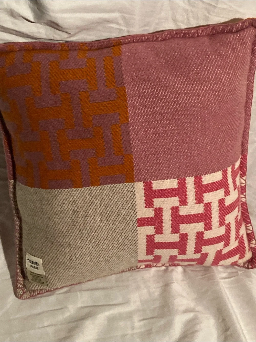 Hermes Orange and Pink Patchwork Accent Pillow